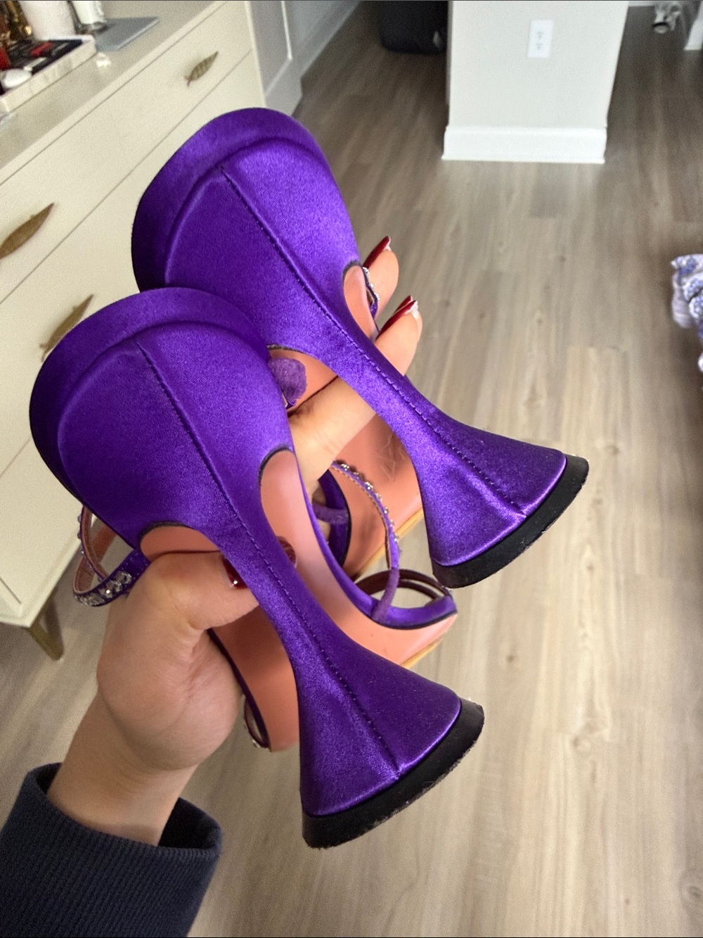 Amina Muaddi Purple Crystal-Strap Mules - Picture 8 of 8